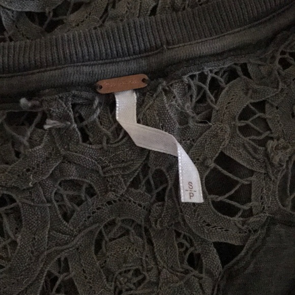 Free People Battenburg Lace Trim Tee Shirt Small - Picture 5 of 5